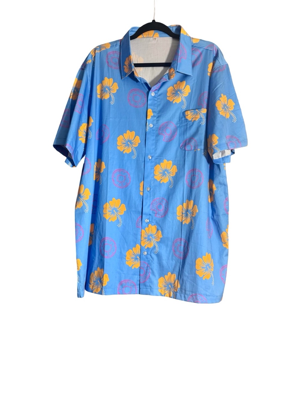 Casual Blue Floral Short-Sleeve Button-Down Shirt